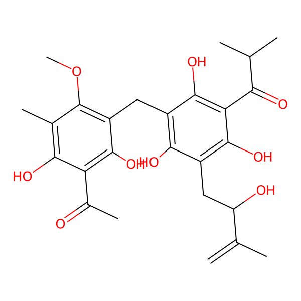 2D Structure of 1-[3-[(3-acetyl-2,4-dihydroxy-6-methoxy-5-methylphenyl)methyl]-2,4,6-trihydroxy-5-[(2R)-2-hydroxy-3-methylbut-3-enyl]phenyl]-2-methylpropan-1-one