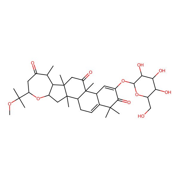 2D Structure of 6-(2-Methoxypropan-2-yl)-2,9,11,14,19,19-hexamethyl-17-[3,4,5-trihydroxy-6-(hydroxymethyl)oxan-2-yl]oxy-5-oxapentacyclo[12.8.0.02,11.04,10.015,20]docosa-16,20-diene-8,13,18-trione