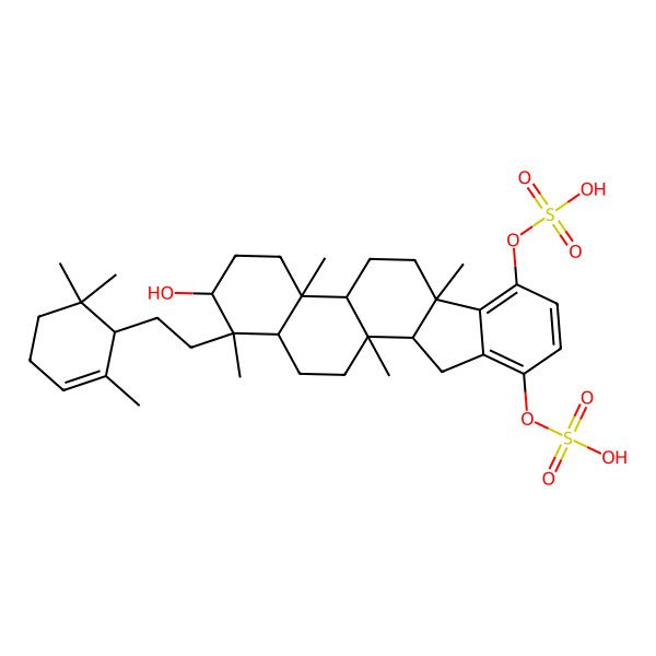 2D Structure of [(1S,2S,4aR,4bS,6aS,11aS,11bR,13aR)-2-hydroxy-1,4a,6a,11b-tetramethyl-7-sulfooxy-1-[2-[(1S)-2,6,6-trimethylcyclohex-2-en-1-yl]ethyl]-3,4,4b,5,6,11,11a,12,13,13a-decahydro-2H-indeno[2,1-a]phenanthren-10-yl] hydrogen sulfate