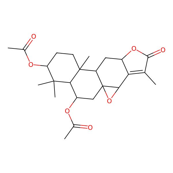 2D Structure of [(1S,3R,8R,10S,11R,14S,16S,17R)-17-acetyloxy-5,11,15,15-tetramethyl-6-oxo-2,7-dioxapentacyclo[8.8.0.01,3.04,8.011,16]octadec-4-en-14-yl] acetate