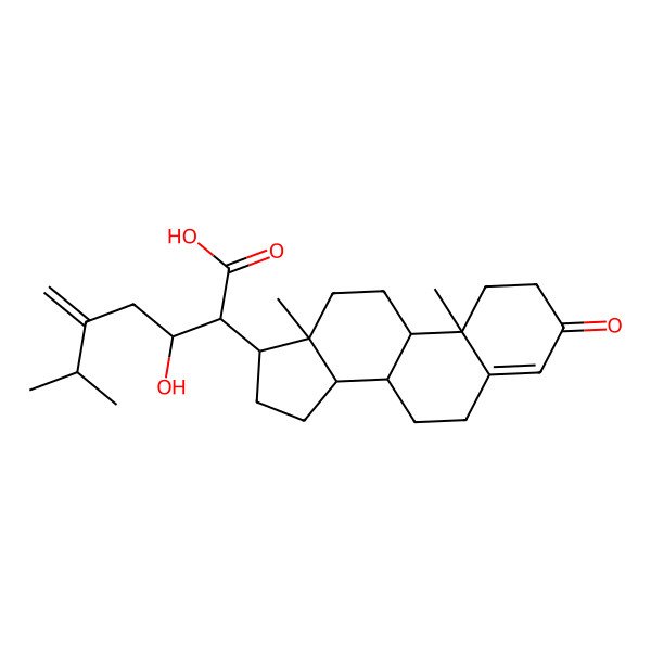 2D Structure of 2-(10,13-Dimethyl-3-oxo-1,2,6,7,8,9,11,12,14,15,16,17-dodecahydrocyclopenta[a]phenanthren-17-yl)-3-hydroxy-6-methyl-5-methylideneheptanoic acid