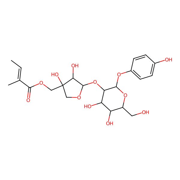 2D Structure of [(3S,4S,5R)-5-[(2R,3S,4S,5S,6S)-4,5-dihydroxy-6-(hydroxymethyl)-2-(4-hydroxyphenoxy)oxan-3-yl]oxy-3,4-dihydroxyoxolan-3-yl]methyl (E)-2-methylbut-2-enoate