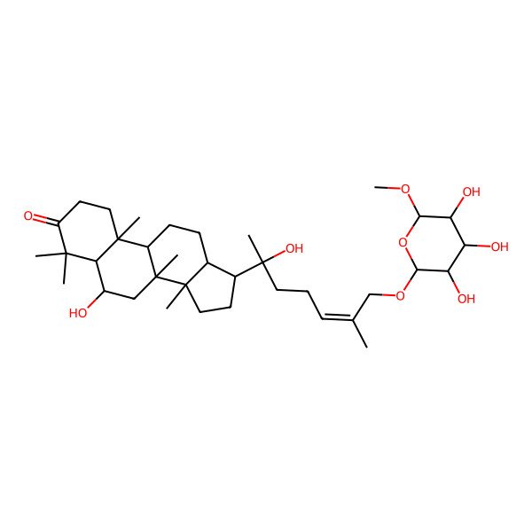 2D Structure of 6-Hydroxy-17-[2-hydroxy-6-methyl-7-(3,4,5-trihydroxy-6-methoxyoxan-2-yl)oxyhept-5-en-2-yl]-4,4,8,10,14-pentamethyl-1,2,5,6,7,9,11,12,13,15,16,17-dodecahydrocyclopenta[a]phenanthren-3-one