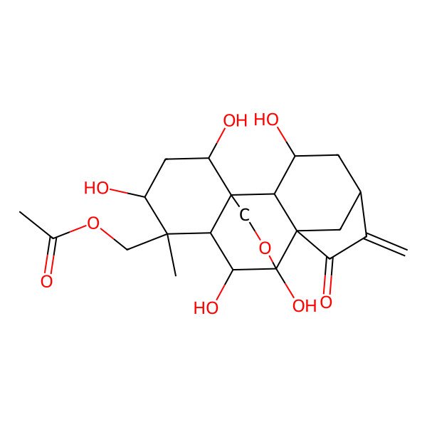2D Structure of [(1S,2S,3R,5S,8S,9S,10S,11R,12R,13R,15R)-3,9,10,13,15-pentahydroxy-12-methyl-6-methylidene-7-oxo-17-oxapentacyclo[7.6.2.15,8.01,11.02,8]octadecan-12-yl]methyl acetate
