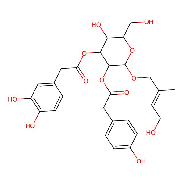 2D Structure of [(2R,3R,4S,5R,6R)-4-[2-(3,4-dihydroxyphenyl)acetyl]oxy-5-hydroxy-6-(hydroxymethyl)-2-[(E)-4-hydroxy-2-methylbut-2-enoxy]oxan-3-yl] 2-(4-hydroxyphenyl)acetate