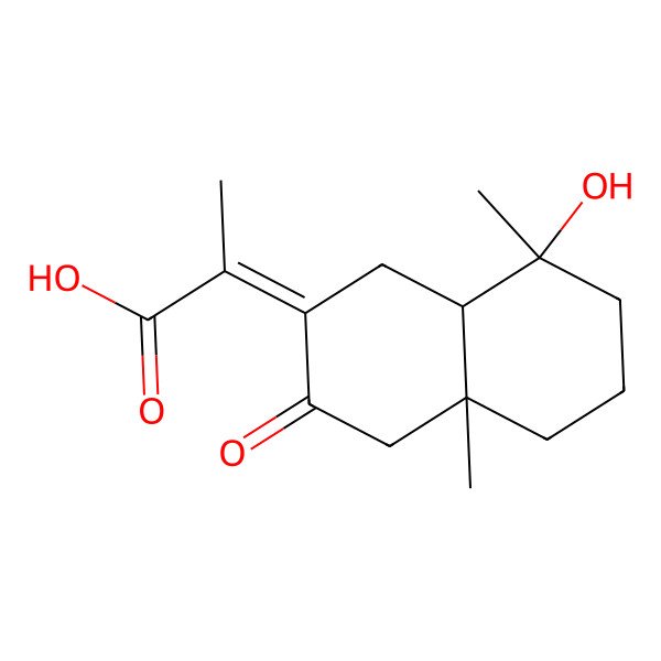 2D Structure of (2Z)-2-[(4aR,8R,8aR)-8-hydroxy-4a,8-dimethyl-3-oxo-1,4,5,6,7,8a-hexahydronaphthalen-2-ylidene]propanoic acid