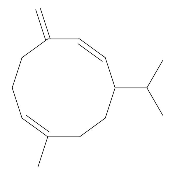 2D Structure of (6E,8R)-1-methyl-5-methylidene-8-propan-2-ylcyclodeca-1,6-diene