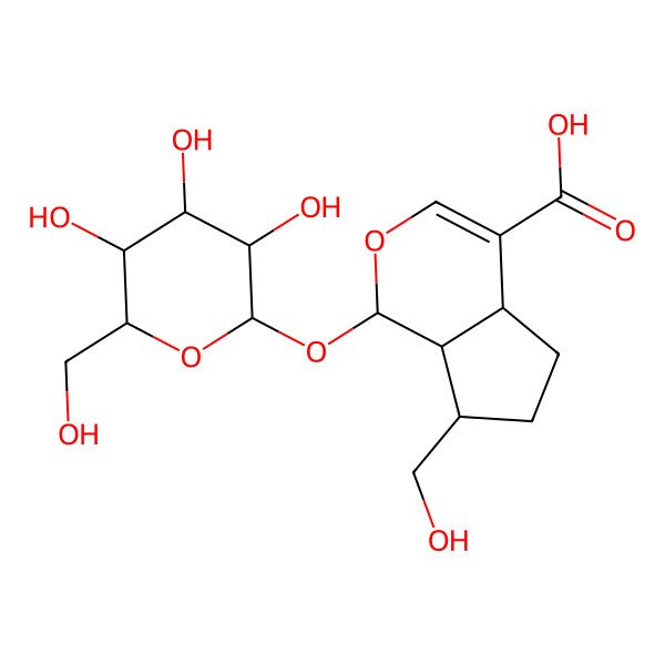 2D Structure of (1S,4aR,7S,7aR)-7-(hydroxymethyl)-1-[(2S,3R,4S,5S,6R)-3,4,5-trihydroxy-6-(hydroxymethyl)oxan-2-yl]oxy-1,4a,5,6,7,7a-hexahydrocyclopenta[c]pyran-4-carboxylic acid