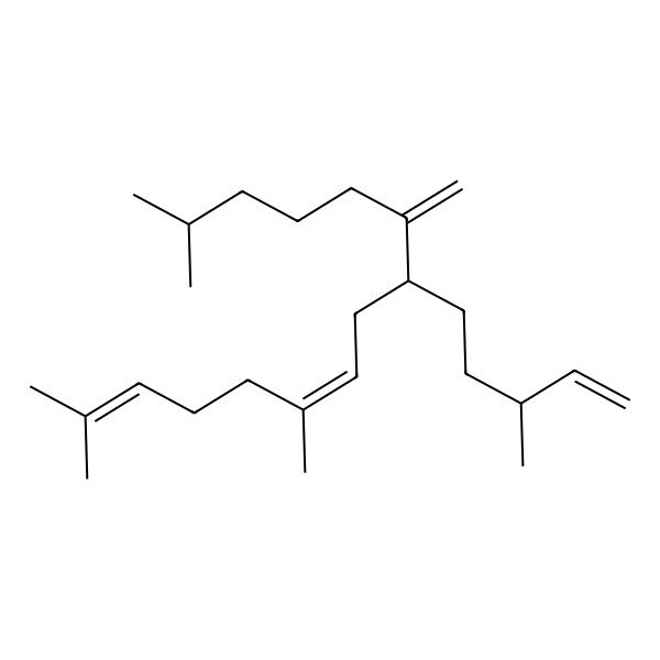 2D Structure of (6E,9R)-2,6,14-trimethyl-10-methylidene-9-[(3R)-3-methylpent-4-enyl]pentadeca-2,6-diene