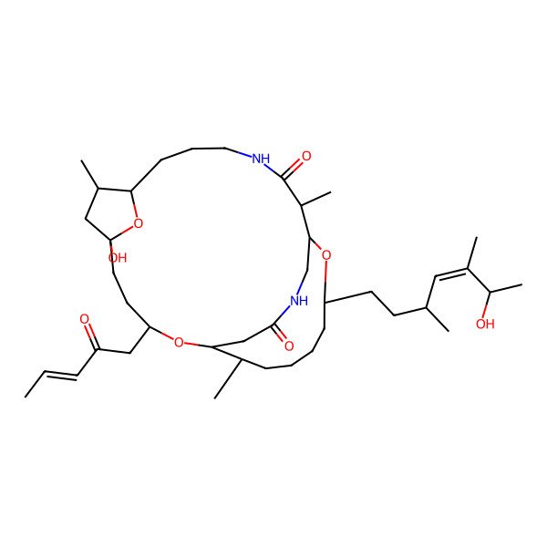2D Structure of (1R,3S,6R,8S,9R,15R,16R,18R,23S)-6-hydroxy-18-[(E,3R,6S)-6-hydroxy-3,5-dimethylhept-4-enyl]-8,15,23-trimethyl-3-[(E)-2-oxopent-3-enyl]-2,17,28-trioxa-13,26-diazatricyclo[14.7.4.16,9]octacosane-14,25-dione