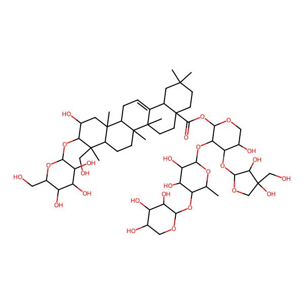 2D Structure of [4-[3,4-Dihydroxy-4-(hydroxymethyl)oxolan-2-yl]oxy-3-[3,4-dihydroxy-6-methyl-5-(3,4,5-trihydroxyoxan-2-yl)oxyoxan-2-yl]oxy-5-hydroxyoxan-2-yl] 11-hydroxy-9-(hydroxymethyl)-2,2,6a,6b,9,12a-hexamethyl-10-[3,4,5-trihydroxy-6-(hydroxymethyl)oxan-2-yl]oxy-1,3,4,5,6,6a,7,8,8a,10,11,12,13,14b-tetradecahydropicene-4a-carboxylate