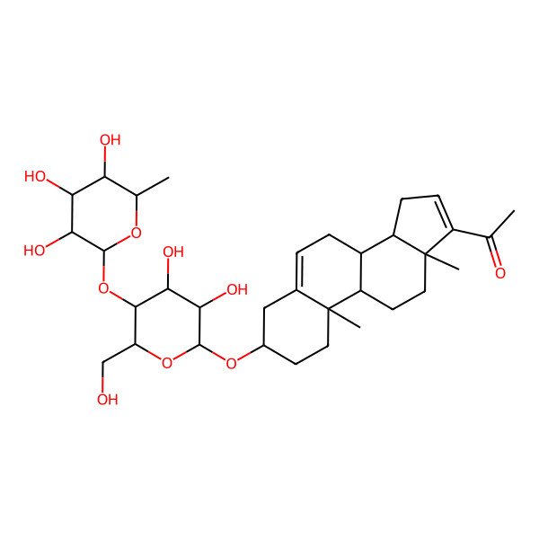 2D Structure of 1-[3-[3,4-dihydroxy-6-(hydroxymethyl)-5-(3,4,5-trihydroxy-6-methyloxan-2-yl)oxyoxan-2-yl]oxy-10,13-dimethyl-2,3,4,7,8,9,11,12,14,15-decahydro-1H-cyclopenta[a]phenanthren-17-yl]ethanone