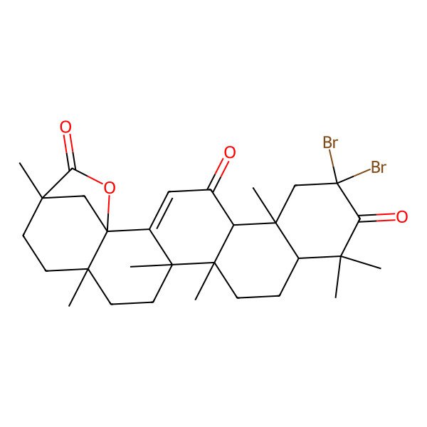 2D Structure of 8,8-Dibromo-6,10,10,14,15,18,21-heptamethyl-23-oxahexacyclo[19.2.1.01,18.02,15.05,14.06,11]tetracos-2-ene-4,9,22-trione