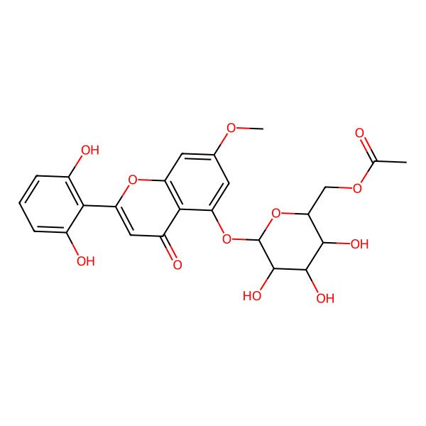 2D Structure of [(2R,3S,4S,5R,6S)-6-[2-(2,6-dihydroxyphenyl)-7-methoxy-4-oxochromen-5-yl]oxy-3,4,5-trihydroxyoxan-2-yl]methyl acetate