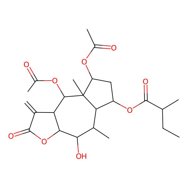 2D Structure of (8,9-diacetyloxy-4-hydroxy-5,8a-dimethyl-1-methylidene-2-oxo-4,5,5a,6,7,8,9,9a-octahydro-3aH-azuleno[6,5-b]furan-6-yl) 2-methylbutanoate