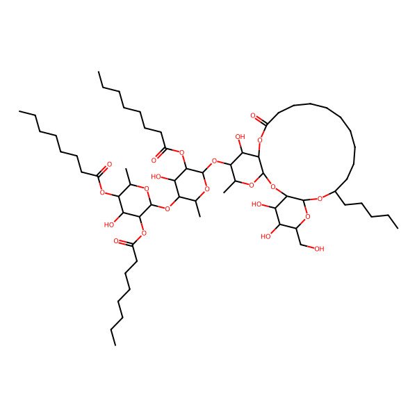 2D Structure of [4-Hydroxy-6-[4-hydroxy-2-methyl-5-octanoyloxy-6-[[7,25,26-trihydroxy-24-(hydroxymethyl)-5-methyl-10-oxo-20-pentyl-2,4,9,21,23-pentaoxatricyclo[20.4.0.03,8]hexacosan-6-yl]oxy]oxan-3-yl]oxy-2-methyl-5-octanoyloxyoxan-3-yl] octanoate