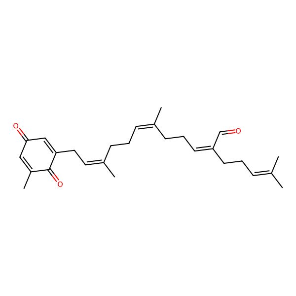 2D Structure of 6,10-Dimethyl-12-(5-methyl-3,6-dioxocyclohexa-1,4-dien-1-yl)-2-(4-methylpent-3-enyl)dodeca-2,6,10-trienal