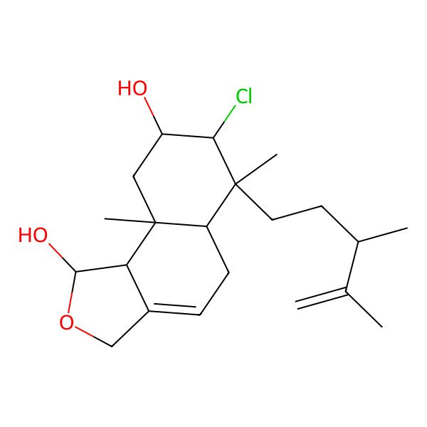 2D Structure of (1R,5aS,6R,7R,8R,9aR,9bS)-7-chloro-6-[(3S)-3,4-dimethylpent-4-enyl]-6,9a-dimethyl-1,3,5,5a,7,8,9,9b-octahydrobenzo[g][2]benzofuran-1,8-diol