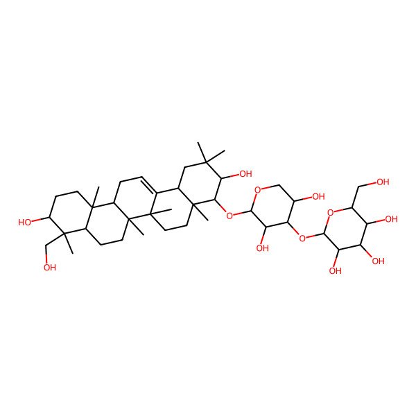 2D Structure of (2S,3R,4S,5S,6R)-2-[(2S,3R,4S,5S)-2-[[(3R,4S,4aR,6aR,6aS,6bR,8aR,9S,10S,12aR,14bS)-3,10-dihydroxy-9-(hydroxymethyl)-2,2,4a,6a,6b,9,12a-heptamethyl-1,3,4,5,6,6a,7,8,8a,10,11,12,13,14b-tetradecahydropicen-4-yl]oxy]-3,5-dihydroxyoxan-4-yl]oxy-6-(hydroxymethyl)oxane-3,4,5-triol