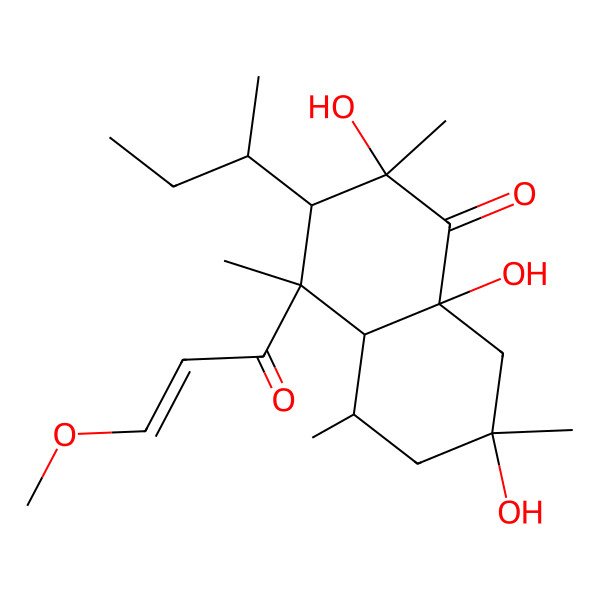 2D Structure of 3-butan-2-yl-2,7,8a-trihydroxy-4-(3-methoxyprop-2-enoyl)-2,4,5,7-tetramethyl-4a,5,6,8-tetrahydro-3H-naphthalen-1-one