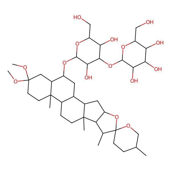 2D Structure of 2-[2-(16,16-Dimethoxy-5',7,9,13-tetramethylspiro[5-oxapentacyclo[10.8.0.02,9.04,8.013,18]icosane-6,2'-oxane]-19-yl)oxy-3,5-dihydroxy-6-(hydroxymethyl)oxan-4-yl]oxy-6-(hydroxymethyl)oxane-3,4,5-triol