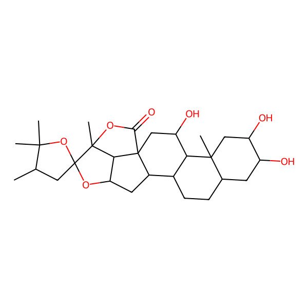 2D Structure of 3,7,8-Trihydroxy-2',2',3',5,19-pentamethylspiro[17,20-dioxahexacyclo[14.5.1.01,14.04,13.05,10.019,22]docosane-18,5'-oxolane]-21-one