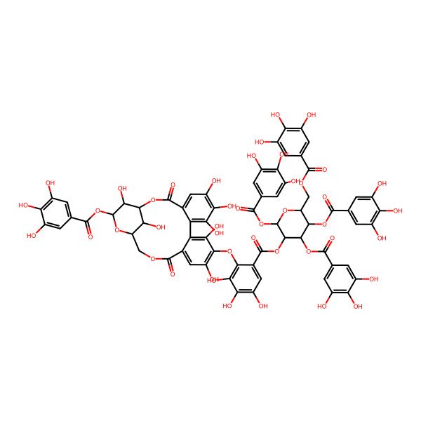 2D Structure of [(2S,3R,4S,5R,6R)-2,4,5-tris[(3,4,5-trihydroxybenzoyl)oxy]-6-[(3,4,5-trihydroxybenzoyl)oxymethyl]oxan-3-yl] 2-[[(1S,19R,21S,22R,23R)-6,7,8,11,13,22,23-heptahydroxy-3,16-dioxo-21-(3,4,5-trihydroxybenzoyl)oxy-2,17,20-trioxatetracyclo[17.3.1.04,9.010,15]tricosa-4,6,8,10,12,14-hexaen-12-yl]oxy]-3,4,5-trihydroxybenzoate