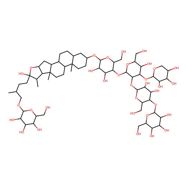 2D Structure of (3beta,5alpha,25R)-26-(beta-D-Glucopyranosyloxy)-22-hydroxyfurostan-3-yl O-beta-D-glucopyranosyl-(1-->4)-O-beta-D-glucopyranosyl-(1-->2)-O-[beta-D-xylopyranosyl-(1-->3)]-O-beta-D-glucopyranosyl-(1-->4)-beta-D-galactopyranoside