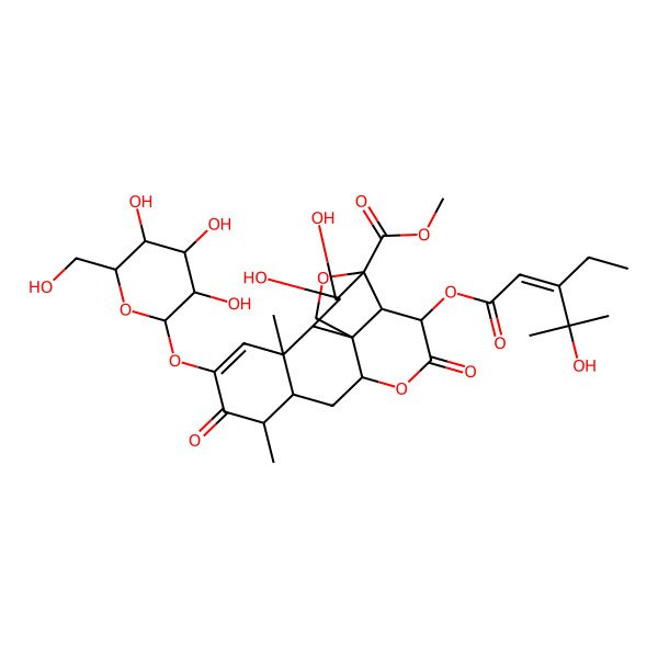 2D Structure of Methyl 3-(3-ethyl-4-hydroxy-4-methylpent-2-enoyl)oxy-15,16-dihydroxy-9,13-dimethyl-4,10-dioxo-11-[3,4,5-trihydroxy-6-(hydroxymethyl)oxan-2-yl]oxy-5,18-dioxapentacyclo[12.5.0.01,6.02,17.08,13]nonadec-11-ene-17-carboxylate