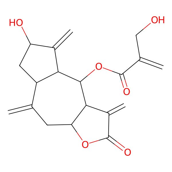 2D Structure of [(3aS,5aR,7S,8aR,9R,9aS)-7-hydroxy-1,5,8-trimethylidene-2-oxo-3a,4,5a,6,7,8a,9,9a-octahydroazuleno[6,5-b]furan-9-yl] 2-(hydroxymethyl)prop-2-enoate