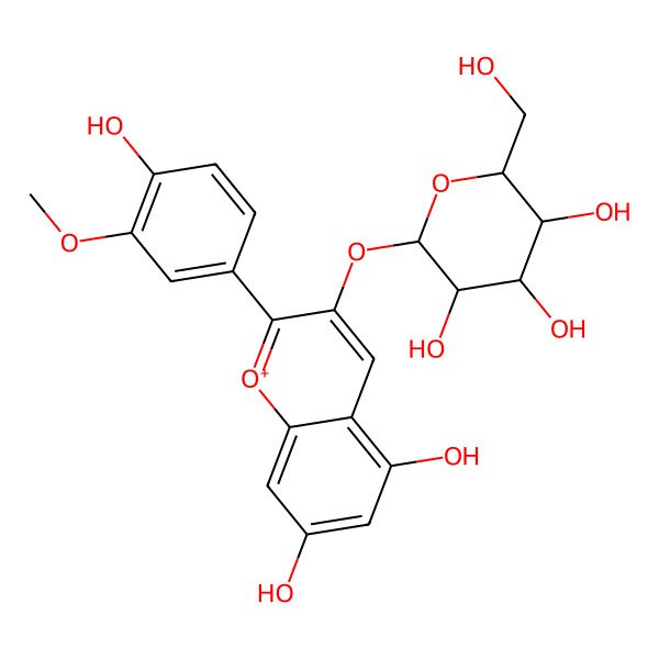 2D Structure of (2S,3S,4R,5R,6S)-2-[5,7-dihydroxy-2-(4-hydroxy-3-methoxyphenyl)chromenylium-3-yl]oxy-6-(hydroxymethyl)oxane-3,4,5-triol