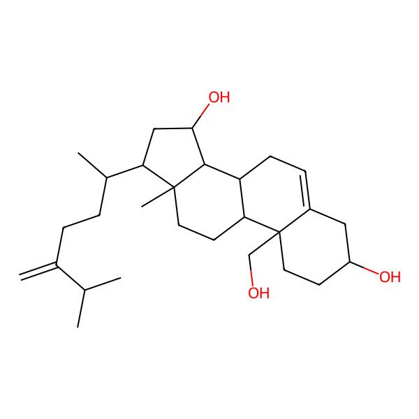 2D Structure of (3S,8R,9S,10S,13R,14S,15R,17R)-10-(hydroxymethyl)-13-methyl-17-[(2R)-6-methyl-5-methylideneheptan-2-yl]-2,3,4,7,8,9,11,12,14,15,16,17-dodecahydro-1H-cyclopenta[a]phenanthrene-3,15-diol