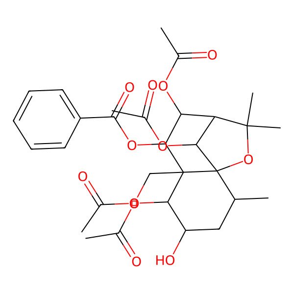 2D Structure of [(1S,2R,4S,5R,6S,7S,8S,9R,12R)-5,8,12-triacetyloxy-6-(acetyloxymethyl)-4-hydroxy-2,10,10-trimethyl-11-oxatricyclo[7.2.1.01,6]dodecan-7-yl] benzoate