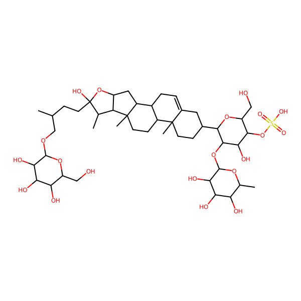 2D Structure of [(2R,3S,4R,5R,6S)-4-hydroxy-2-(hydroxymethyl)-6-[(1S,2S,6R,7S,8R,9S,12S,13R,16S)-6-hydroxy-7,9,13-trimethyl-6-[(3S)-3-methyl-4-[(2R,3R,4S,5S,6R)-3,4,5-trihydroxy-6-(hydroxymethyl)oxan-2-yl]oxybutyl]-5-oxapentacyclo[10.8.0.02,9.04,8.013,18]icos-18-en-16-yl]-5-[(2S,3R,4R,5R,6S)-3,4,5-trihydroxy-6-methyloxan-2-yl]oxyoxan-3-yl] hydrogen sulfate
