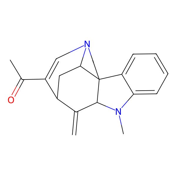 2D Structure of 1-[(1R,9S,11R,17S)-8-methyl-10-methylidene-8,14-diazapentacyclo[9.5.2.01,9.02,7.014,17]octadeca-2,4,6,12-tetraen-12-yl]ethanone