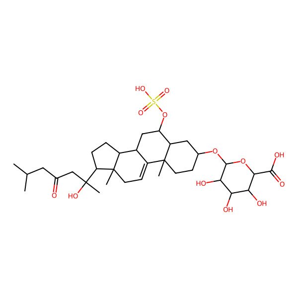 2D Structure of (2S,3S,4S,5R,6R)-3,4,5-trihydroxy-6-[[(3S,5S,6S,8S,10S,13S,14S,17S)-17-[(2S)-2-hydroxy-6-methyl-4-oxoheptan-2-yl]-10,13-dimethyl-6-sulfooxy-2,3,4,5,6,7,8,12,14,15,16,17-dodecahydro-1H-cyclopenta[a]phenanthren-3-yl]oxy]oxane-2-carboxylic acid
