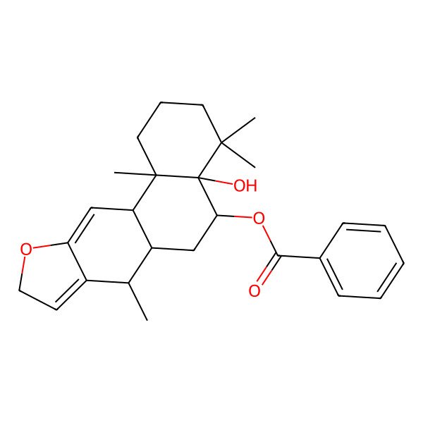 2D Structure of [(4aR,5R,6aS,7R,11aR,11bR)-4a-hydroxy-4,4,7,11b-tetramethyl-2,3,5,6,6a,7,9,11a-octahydro-1H-naphtho[2,1-f][1]benzofuran-5-yl] benzoate