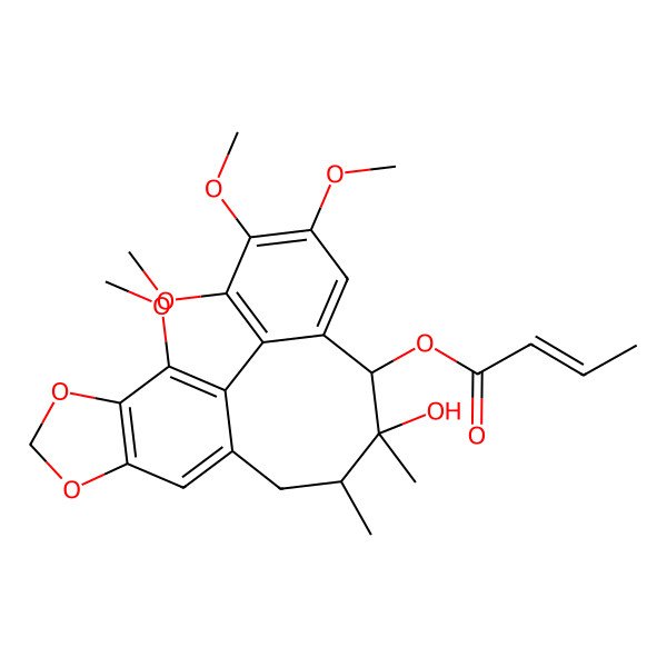 2D Structure of [(8R,9R,10R)-9-hydroxy-3,4,5,19-tetramethoxy-9,10-dimethyl-15,17-dioxatetracyclo[10.7.0.02,7.014,18]nonadeca-1(19),2,4,6,12,14(18)-hexaen-8-yl] but-2-enoate