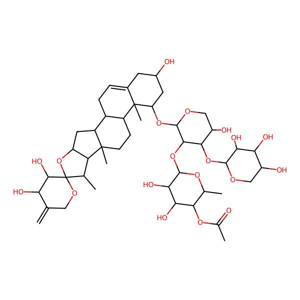 2D Structure of [4,5-Dihydroxy-6-[5-hydroxy-4-(3,4,5-trihydroxyoxan-2-yl)oxy-2-(3',4',16-trihydroxy-7,9,13-trimethyl-5'-methylidenespiro[5-oxapentacyclo[10.8.0.02,9.04,8.013,18]icos-18-ene-6,2'-oxane]-14-yl)oxyoxan-3-yl]oxy-2-methyloxan-3-yl] acetate