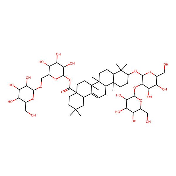 2D Structure of [(2S,3R,4S,5S,6R)-3,4,5-trihydroxy-6-[[(2S,3R,4S,5S,6R)-3,4,5-trihydroxy-6-(hydroxymethyl)oxan-2-yl]oxymethyl]oxan-2-yl] (4aS,6aR,6aS,6bR,8aR,10S,12aR,14bS)-10-[(2R,3R,4S,5S,6R)-4,5-dihydroxy-6-(hydroxymethyl)-3-[(2S,3R,4S,5S,6R)-3,4,5-trihydroxy-6-(hydroxymethyl)oxan-2-yl]oxyoxan-2-yl]oxy-2,2,6a,6b,9,9,12a-heptamethyl-1,3,4,5,6,6a,7,8,8a,10,11,12,13,14b-tetradecahydropicene-4a-carboxylate