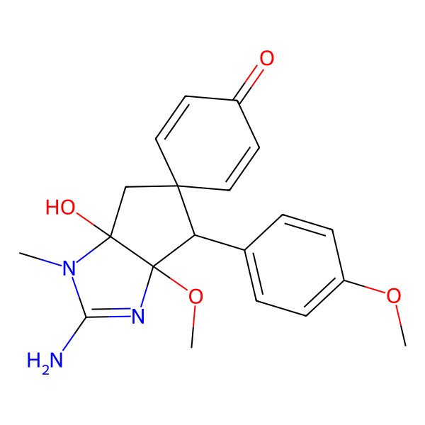 2D Structure of (3aS,6R,6aR)-2-amino-3a-hydroxy-6a-methoxy-6-(4-methoxyphenyl)-3-methylspiro[4,6-dihydrocyclopenta[d]imidazole-5,4'-cyclohexa-2,5-diene]-1'-one