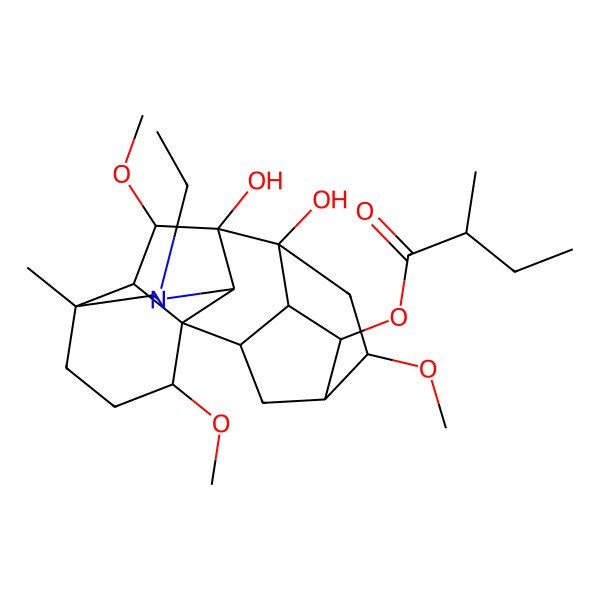 2D Structure of (11-Ethyl-8,9-dihydroxy-6,16,18-trimethoxy-13-methyl-11-azahexacyclo[7.7.2.12,5.01,10.03,8.013,17]nonadecan-4-yl) 2-methylbutanoate