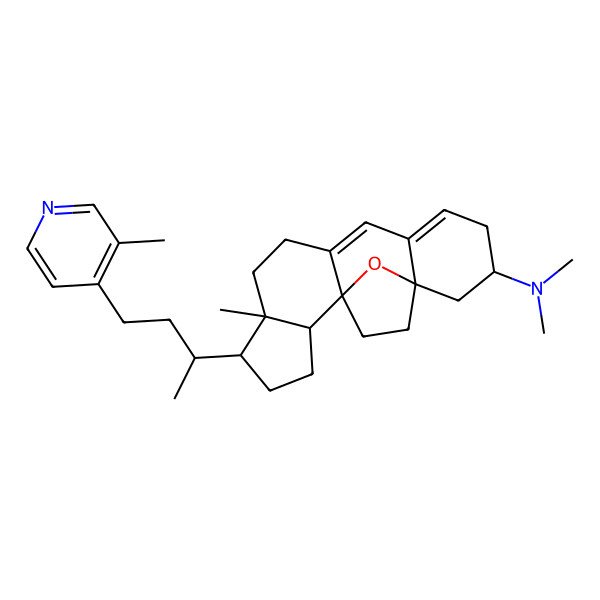 2D Structure of (1S,2R,5R,6R,14R,16R)-N,N,6-trimethyl-5-[4-(3-methylpyridin-4-yl)butan-2-yl]-19-oxapentacyclo[14.2.1.01,9.02,6.011,16]nonadeca-9,11-dien-14-amine
