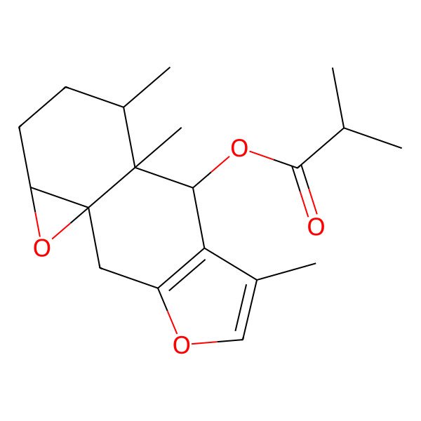 2D Structure of (6,9,10-Trimethyl-4,14-dioxatetracyclo[7.5.0.01,13.03,7]tetradeca-3(7),5-dien-8-yl) 2-methylpropanoate