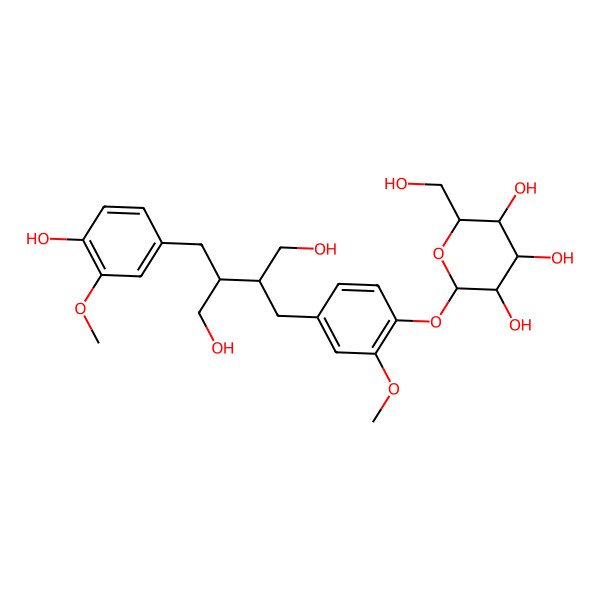 2D Structure of 2-Methoxy-4-[(2R,3R)-2,3-bis(hydroxymethyl)-4-(3-methoxy-4-hydroxyphenyl)butyl]phenyl beta-D-glucopyranoside