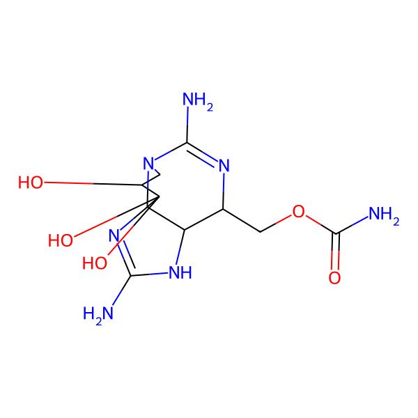 2D Structure of [(3aS,4R,9S,10aS)-2,6-diamino-9,10,10-trihydroxy-3a,4,8,9-tetrahydro-3H-pyrrolo[1,2-c]purin-4-yl]methyl carbamate