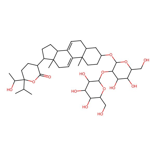 2D Structure of (3R,6R)-3-[(3S,5S,10S,13R,14R,17R)-3-[(2R,3R,4S,5S,6R)-4,5-dihydroxy-6-(hydroxymethyl)-3-[(2S,3R,4S,5R,6R)-3,4,5-trihydroxy-6-(hydroxymethyl)oxan-2-yl]oxyoxan-2-yl]oxy-10,13-dimethyl-2,3,4,5,6,12,14,15,16,17-decahydro-1H-cyclopenta[a]phenanthren-17-yl]-6-[(1R)-1-hydroxyethyl]-6-propan-2-yloxan-2-one