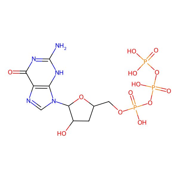 2D Structure of [[(2S,4R,5R)-5-(2-amino-6-oxo-3H-purin-9-yl)-4-hydroxyoxolan-2-yl]methoxy-hydroxyphosphoryl] phosphono hydrogen phosphate