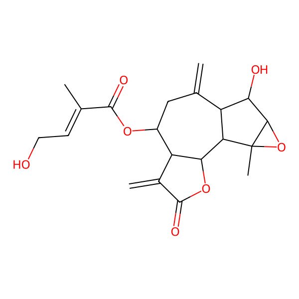 2D Structure of [(1S,2S,6R,7R,10R,11S,12R,14S)-11-hydroxy-14-methyl-5,9-dimethylidene-4-oxo-3,13-dioxatetracyclo[8.4.0.02,6.012,14]tetradecan-7-yl] (E)-4-hydroxy-2-methylbut-2-enoate