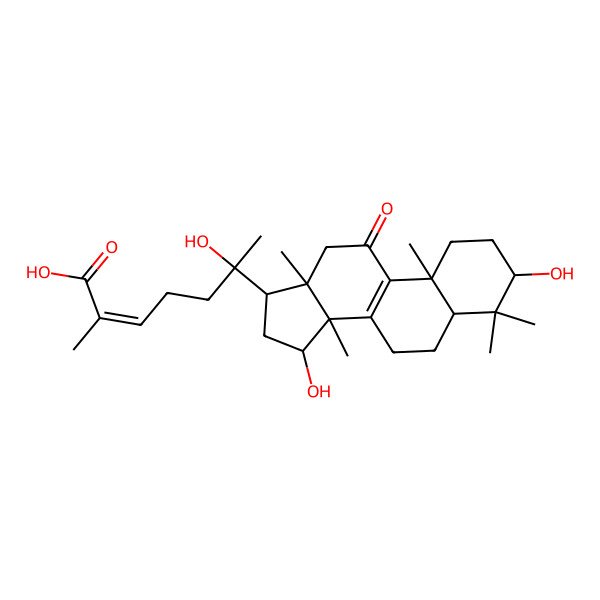 2D Structure of 6-(3,15-Dihydroxy-4,4,10,13,14-pentamethyl-11-oxo-1,2,3,5,6,7,12,15,16,17-decahydrocyclopenta[a]phenanthren-17-yl)-6-hydroxy-2-methylhept-2-enoic acid